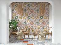 Boho Blooms Wallpaper soft floral pattern on pink.