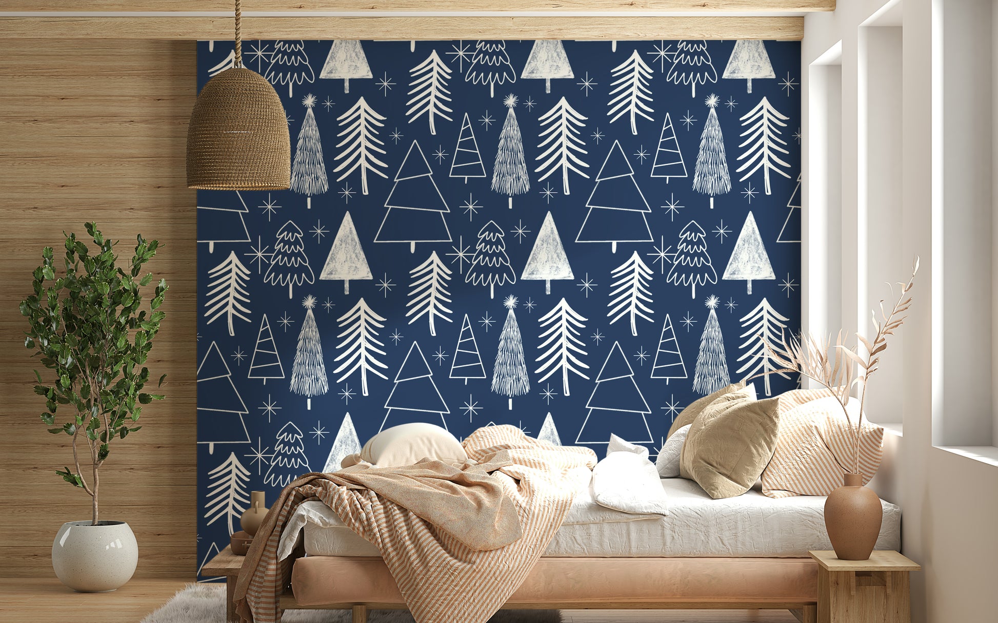 Large wallpaper mural showcasing many tall Winter Trees.