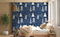 Large wallpaper mural showcasing many tall Winter Trees.
