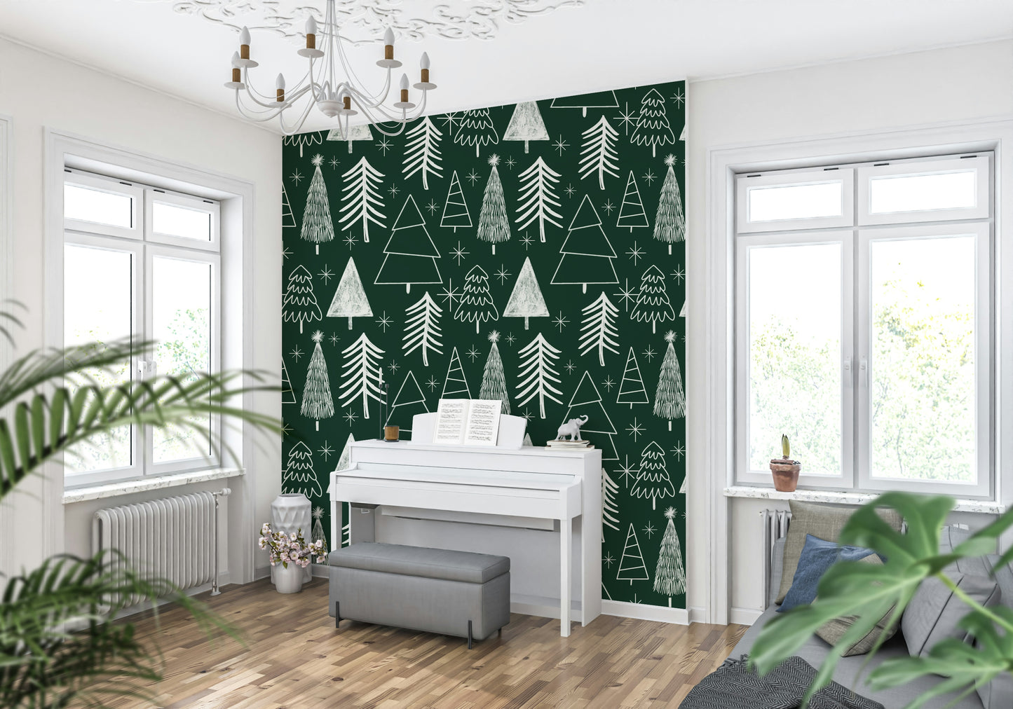 Whimsical Starry Evergreen motif, a charming winter design pattern.