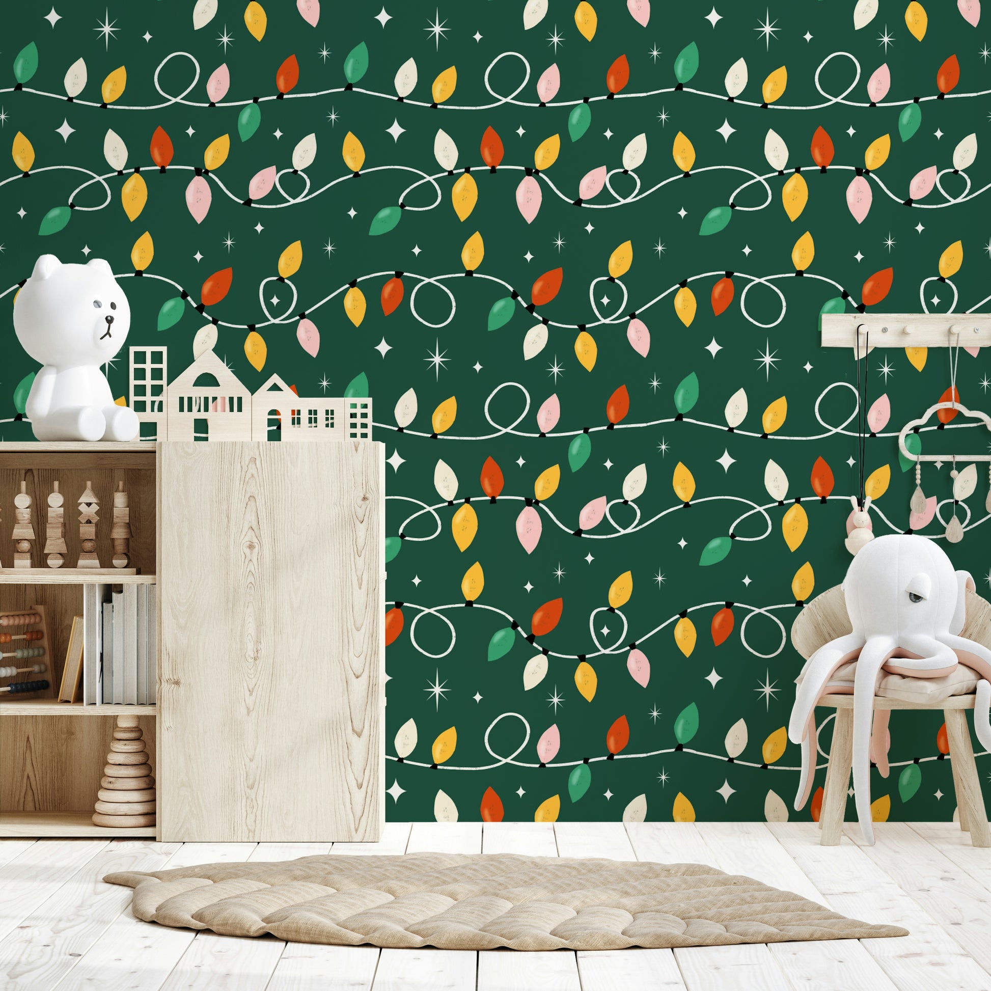 Festive Lights Pattern showing white cords and twinkling shapes.