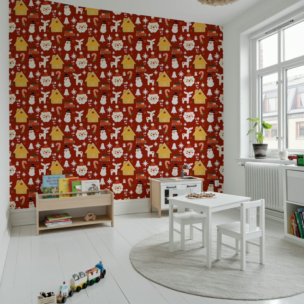 Whimsical reindeer on the Retro Christmas Cheer Wallpaper scene.