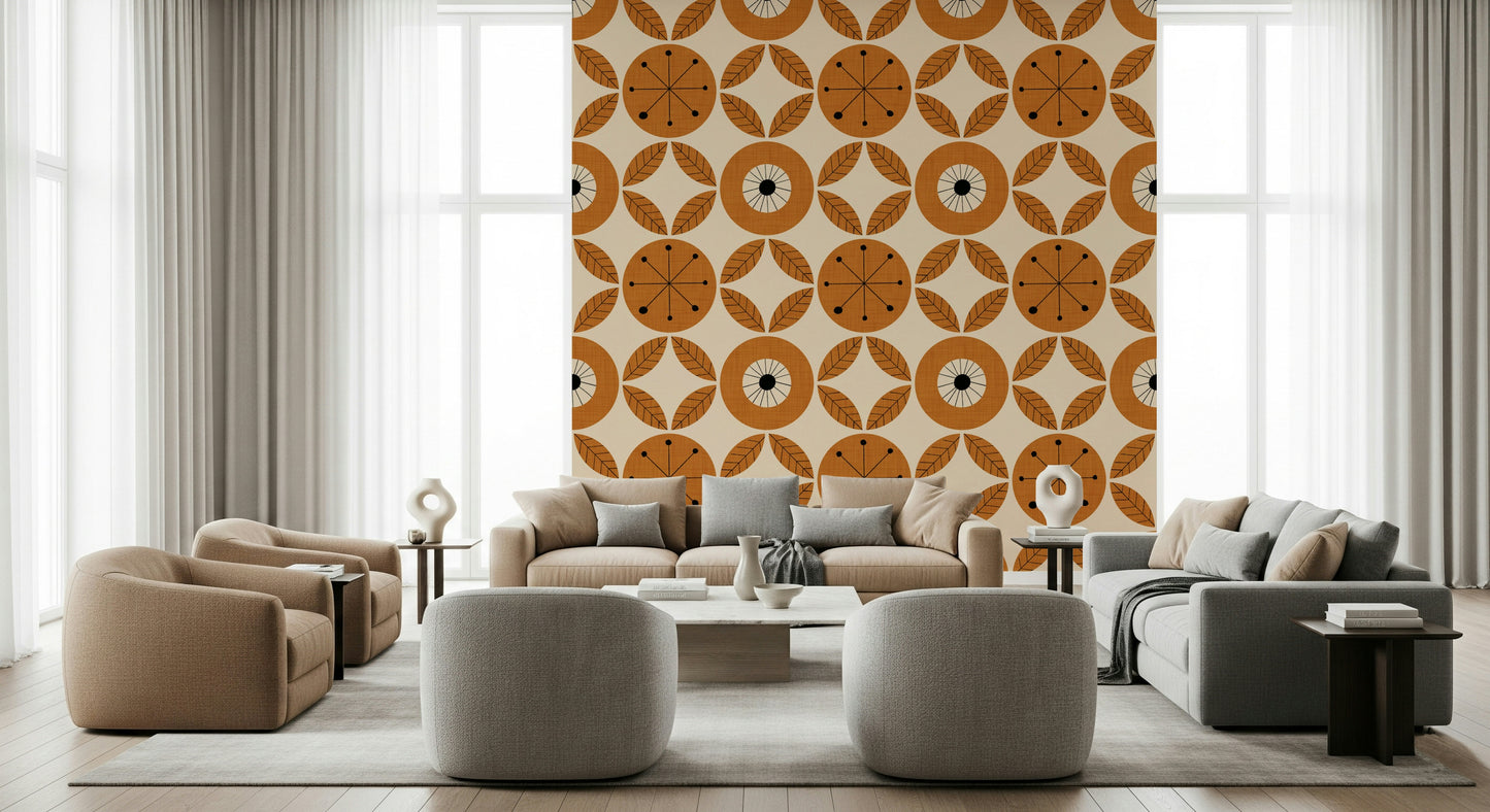 Stylized star flower on the Mid-Century Charm Wallpaper background.