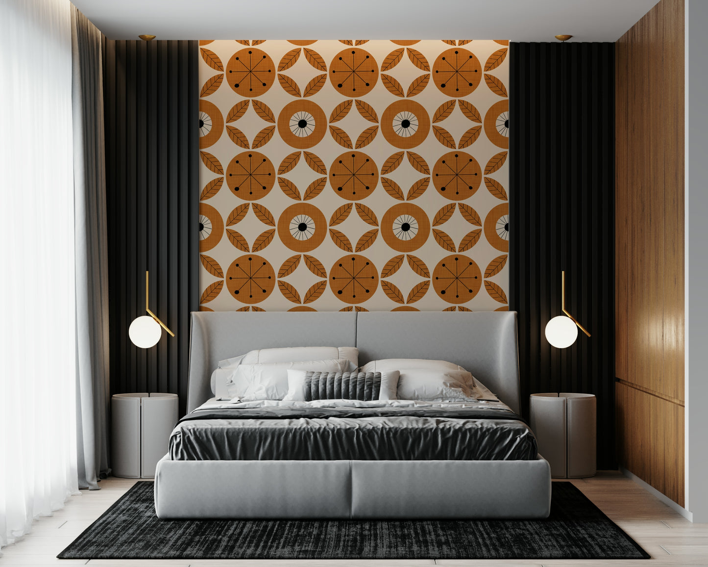 Abstract floral motif, Mid-Century Charm Wallpaper.
