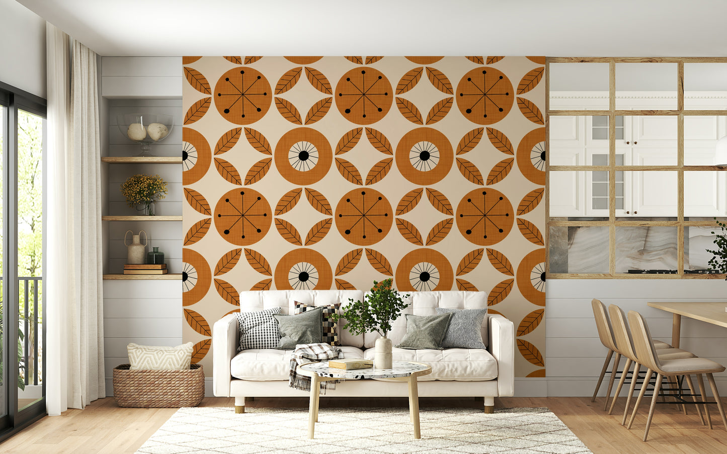 Graphic leaves and starburst, Mid-Century Charm.
