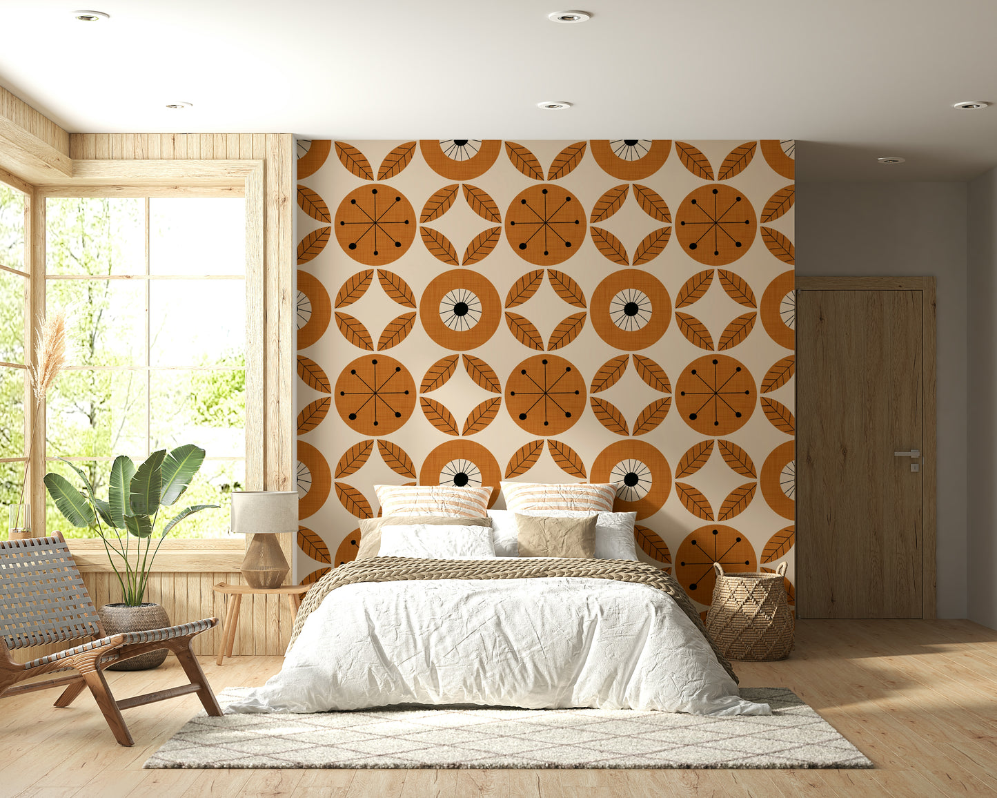 Artistic pattern for Mid-Century Charm Wallpaper interior spaces.