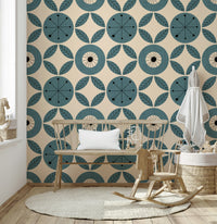 Seamless pattern print, Retro Teal Harmony Wallpaper.