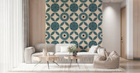 Bold teal circles art, Harmony Wallpaper for walls.