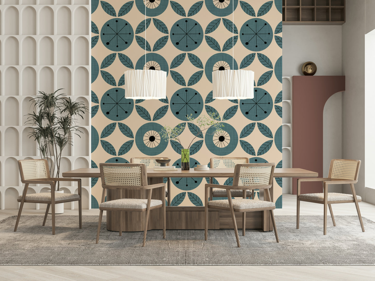 Teal atomic pattern, Retro Teal Harmony Wallpaper.