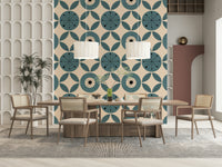 Teal atomic pattern, Retro Teal Harmony Wallpaper.