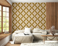 Curious, repeating oval Golden Star Lattice Wallpaper, an unusual wall covering.