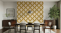 Surreal, Golden Star Lattice Wallpaper mural, a bizarre celestial repeating pattern.