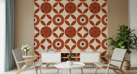 Repeating Retro Bloom Pattern, dandy leaves, black outlines wallpaper.