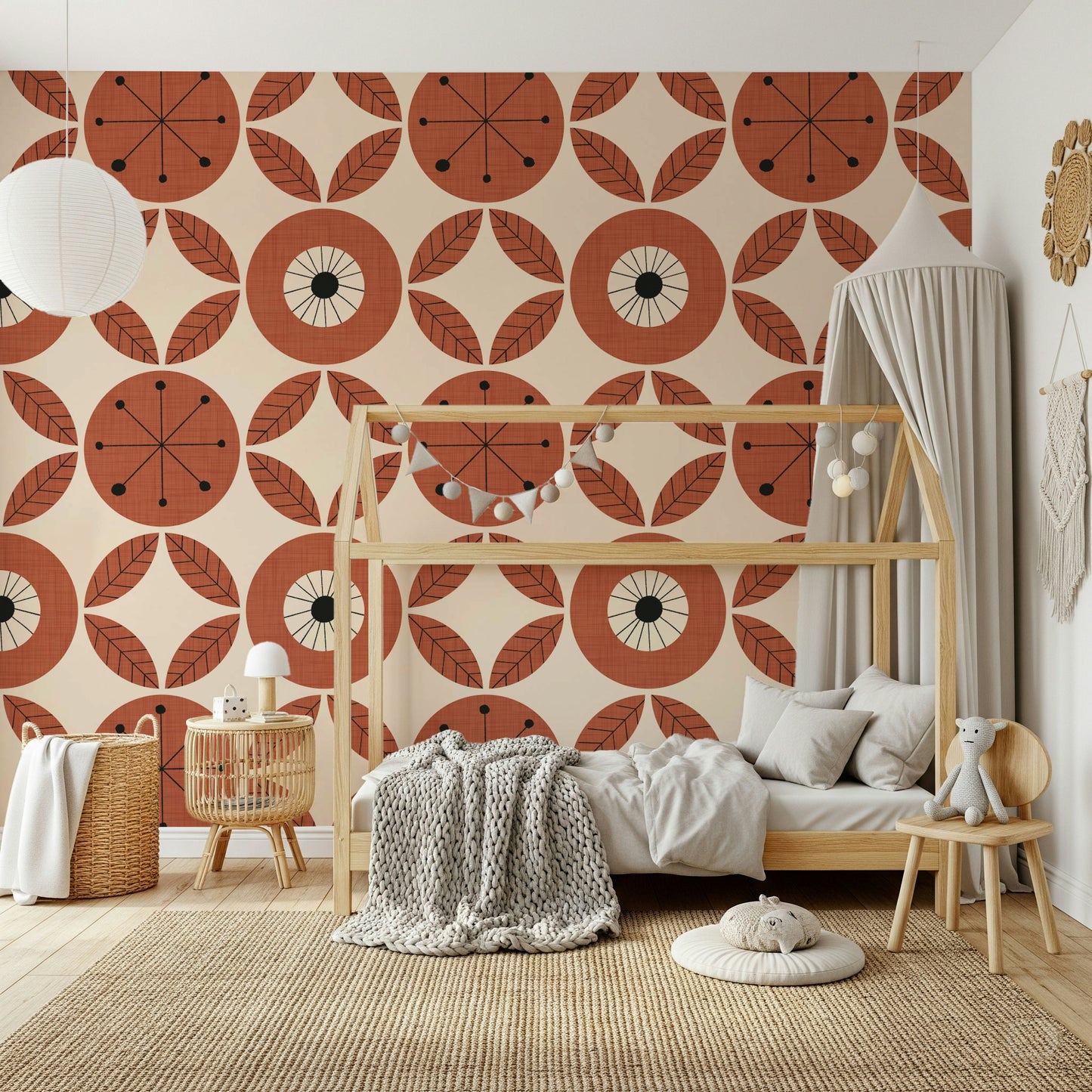 Vibrant Retro Bloom design, unique pattern, and warm color wallpaper.