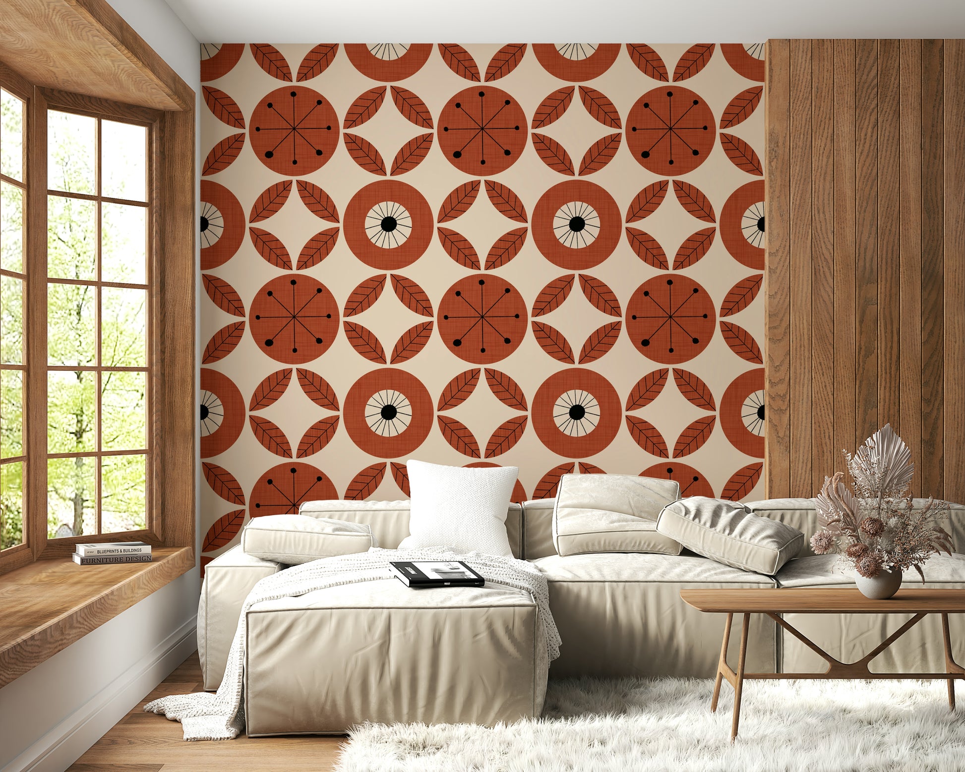 Retro Bloom Pattern, spiffy leaf pattern on textured background wallpaper.