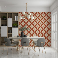 Retro Starburst Tile Wallpaper vermilion wall mural for living room.