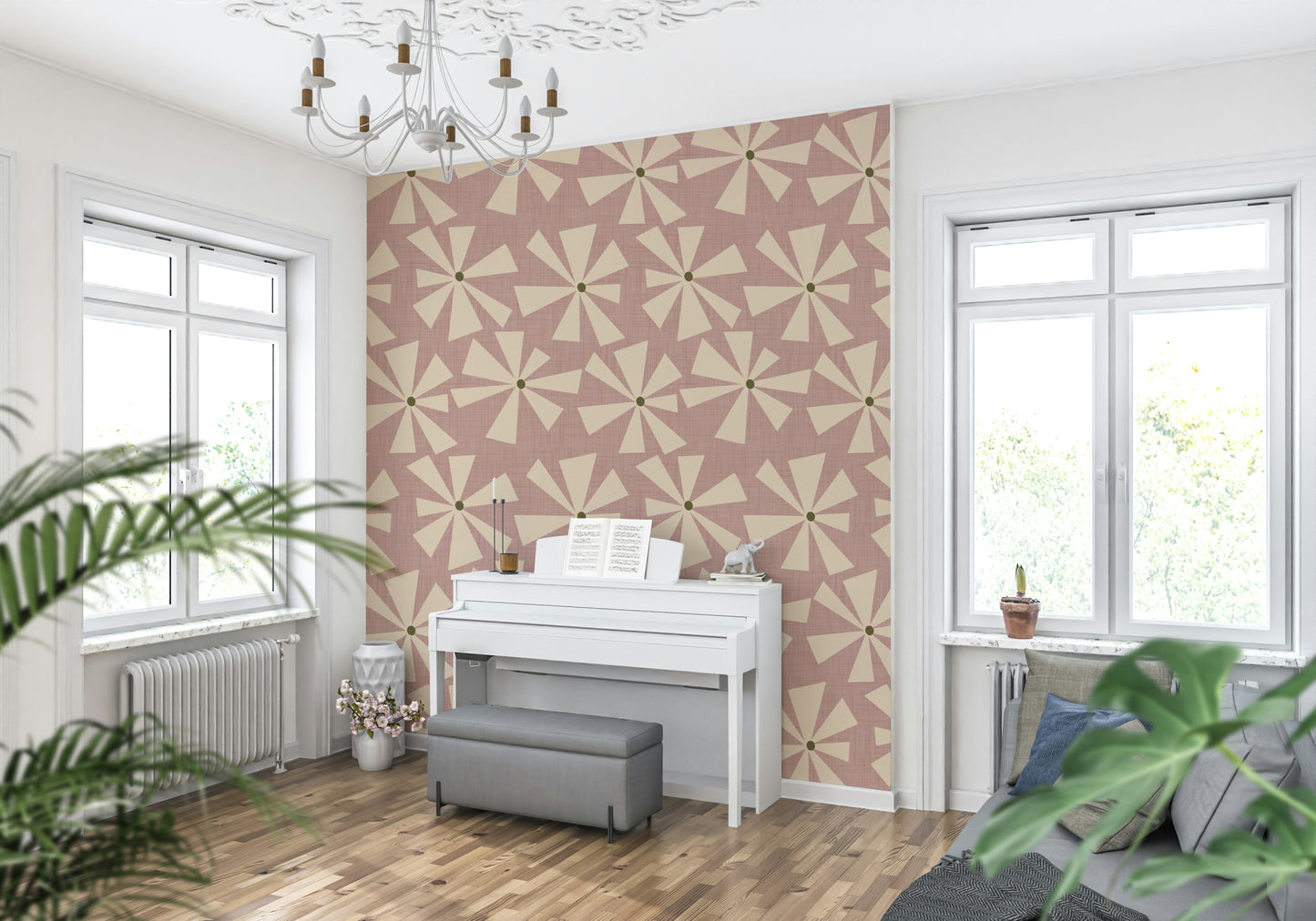 Languid Rose Petal Pop design, shimmering peel and stick wallpaper.
