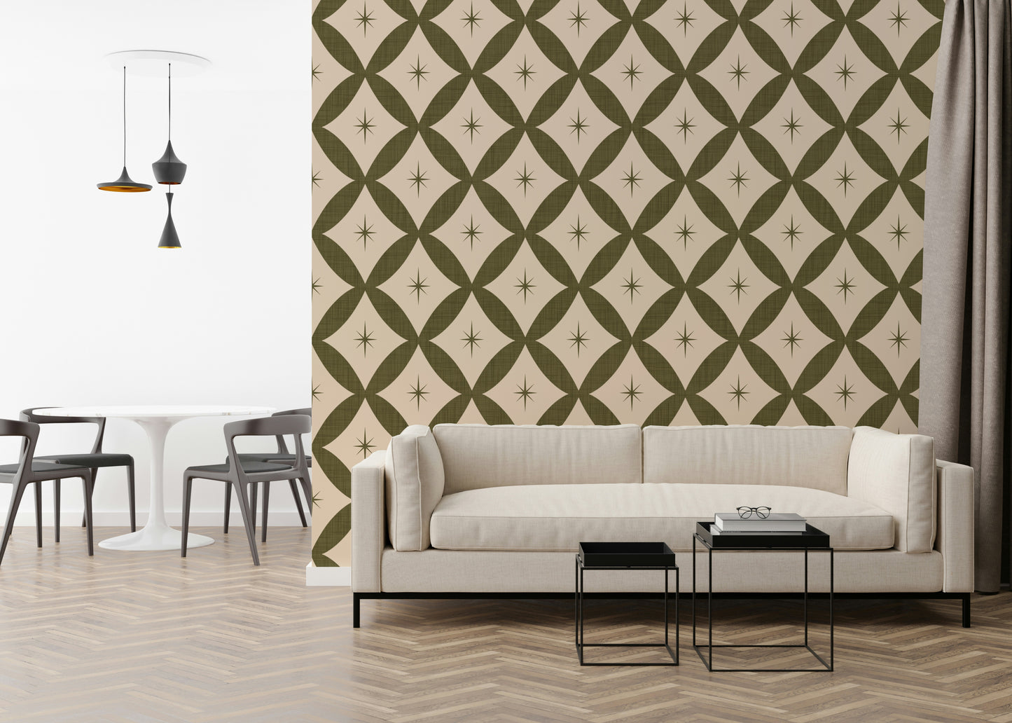 Vintage Geometric Stars Wallpaper shows scintillating mid-century pattern.