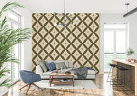 Olive-toned wall mural, Vintage Geometric Stars Wallpaper, cacophonous rings.