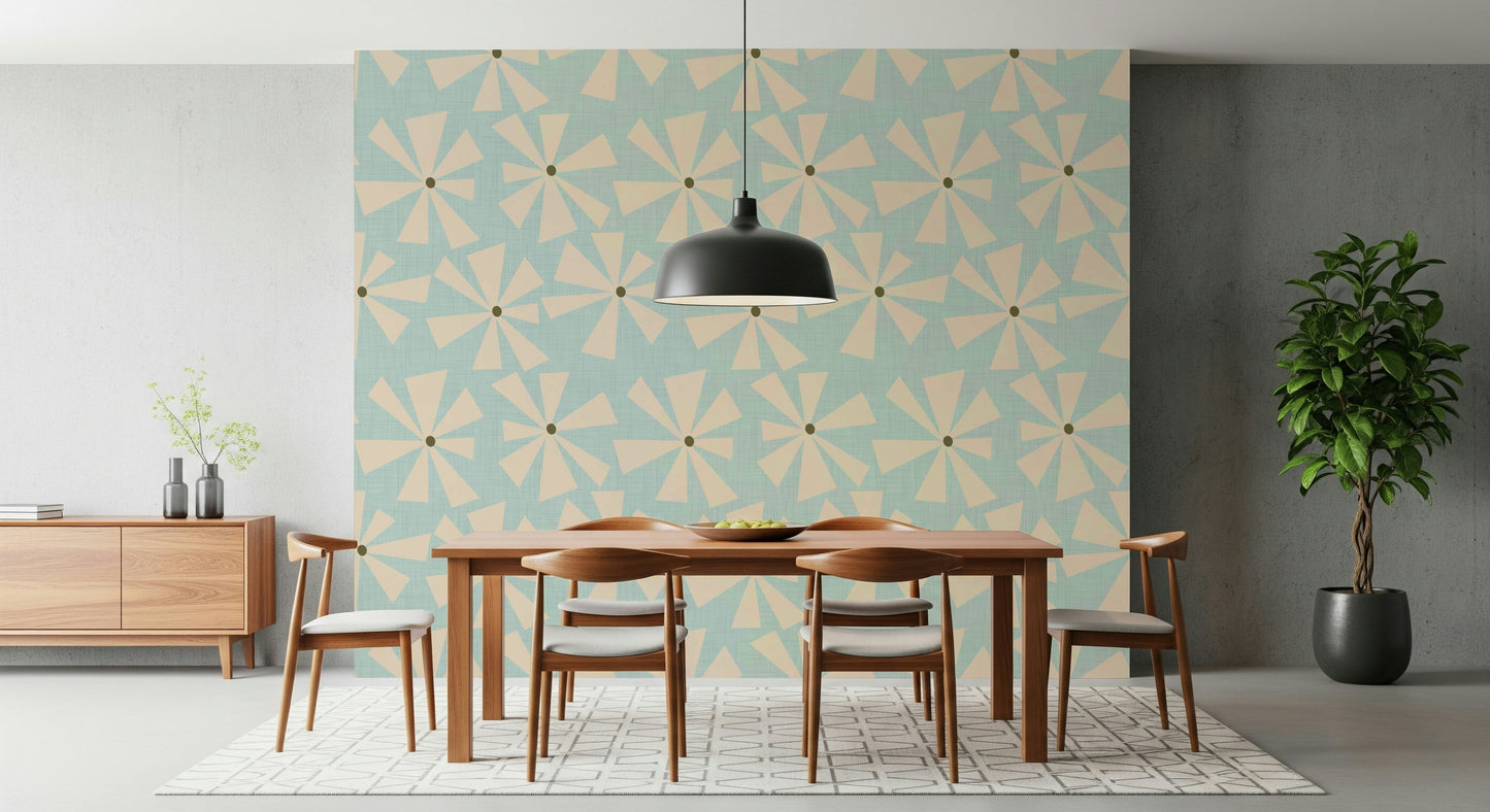 Jolt of Atomic Petals Wallpaper, beige, pale, wallcovering pattern.