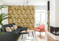 Svelte sunburst bloom, textured peel and stick wallpaper, Retro zing.