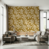 Earthen Retro Sunburst Bloom, tan design, sunburst wallpaper for walls.
