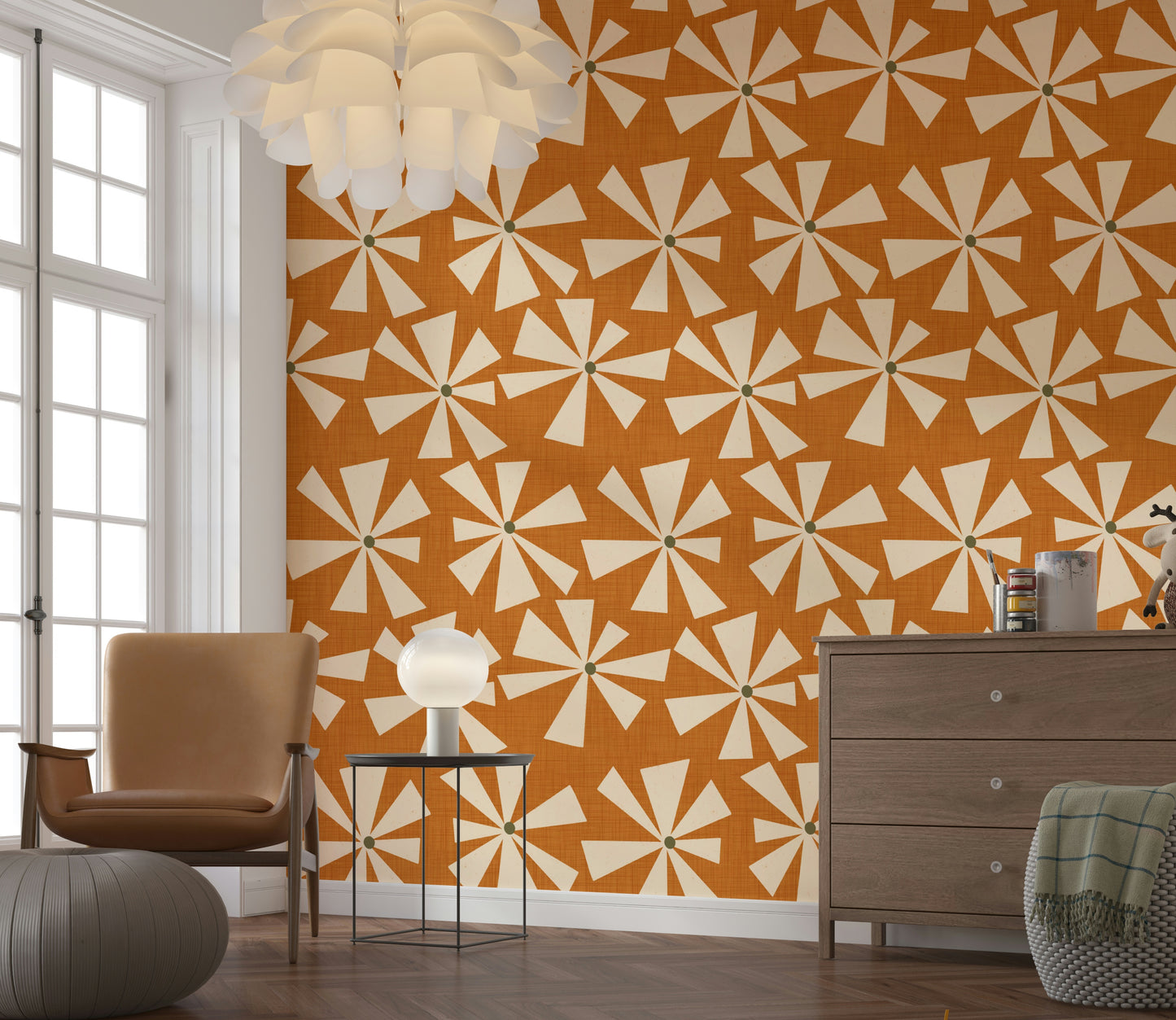 Limerence for retro style: Retro Bloom Burst geometric wall covering.
