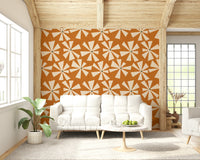 Retro Bloom Burst Wallpaper: Ephemeral orange and beige mid-century design.