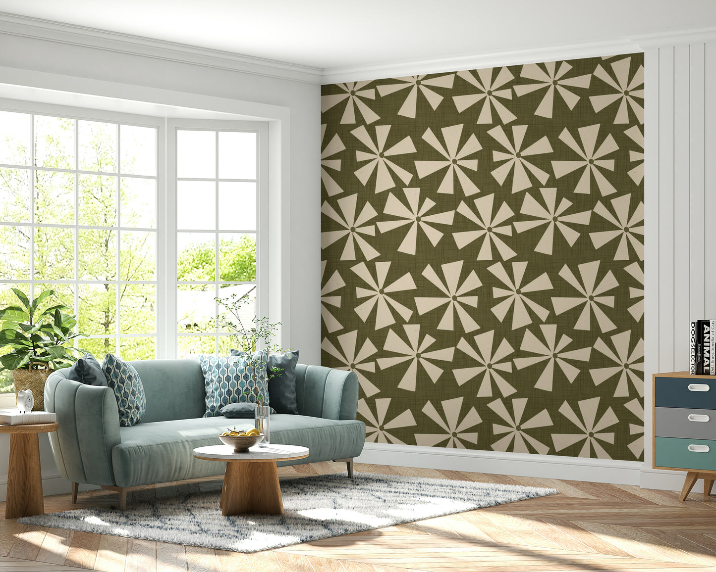 Kitschy Retro Burst Pattern wall mural, snazzy.