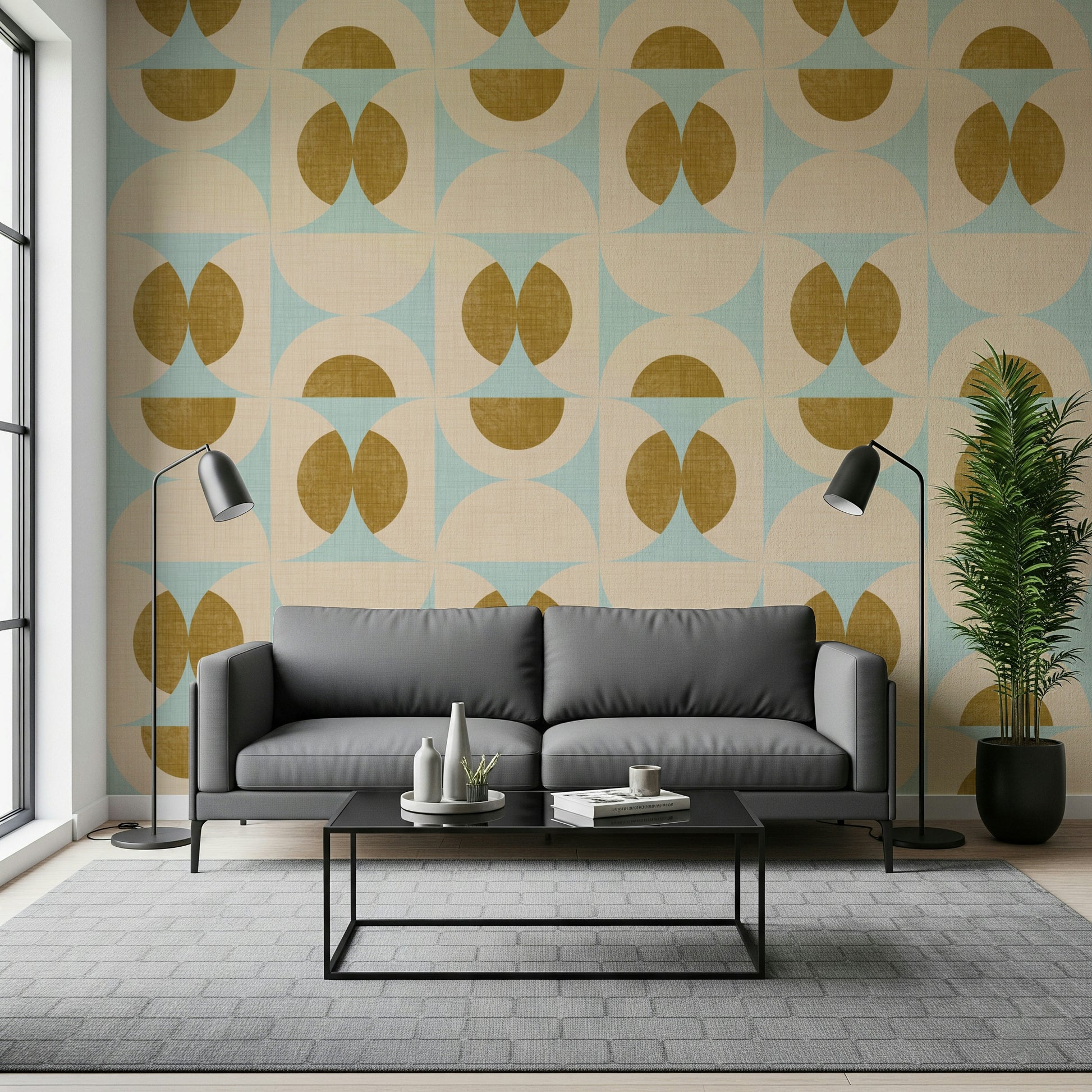 Flummox friends with smashing taupe Retro Harmony wall mural.