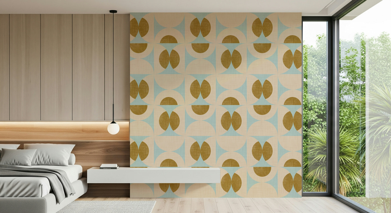 Retro Harmony Wallpaper Oddment geometric wall mural fawn circles.