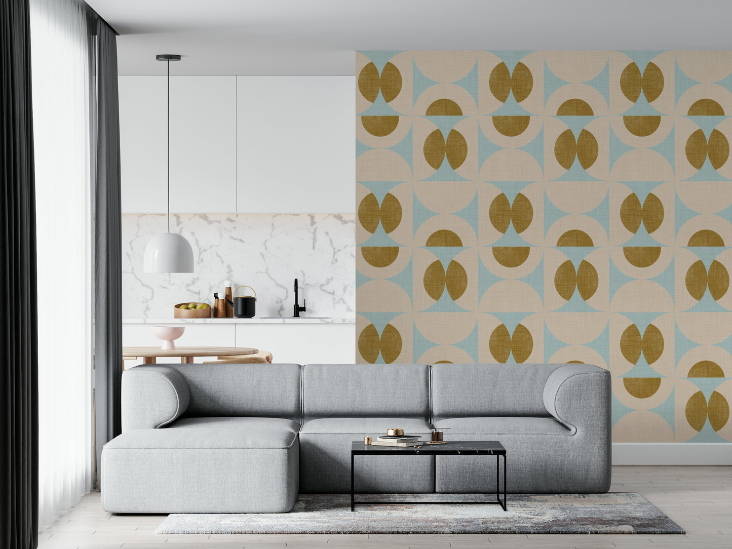Bumbershoot design Sepia veridian Retro Harmony Wall Mural.