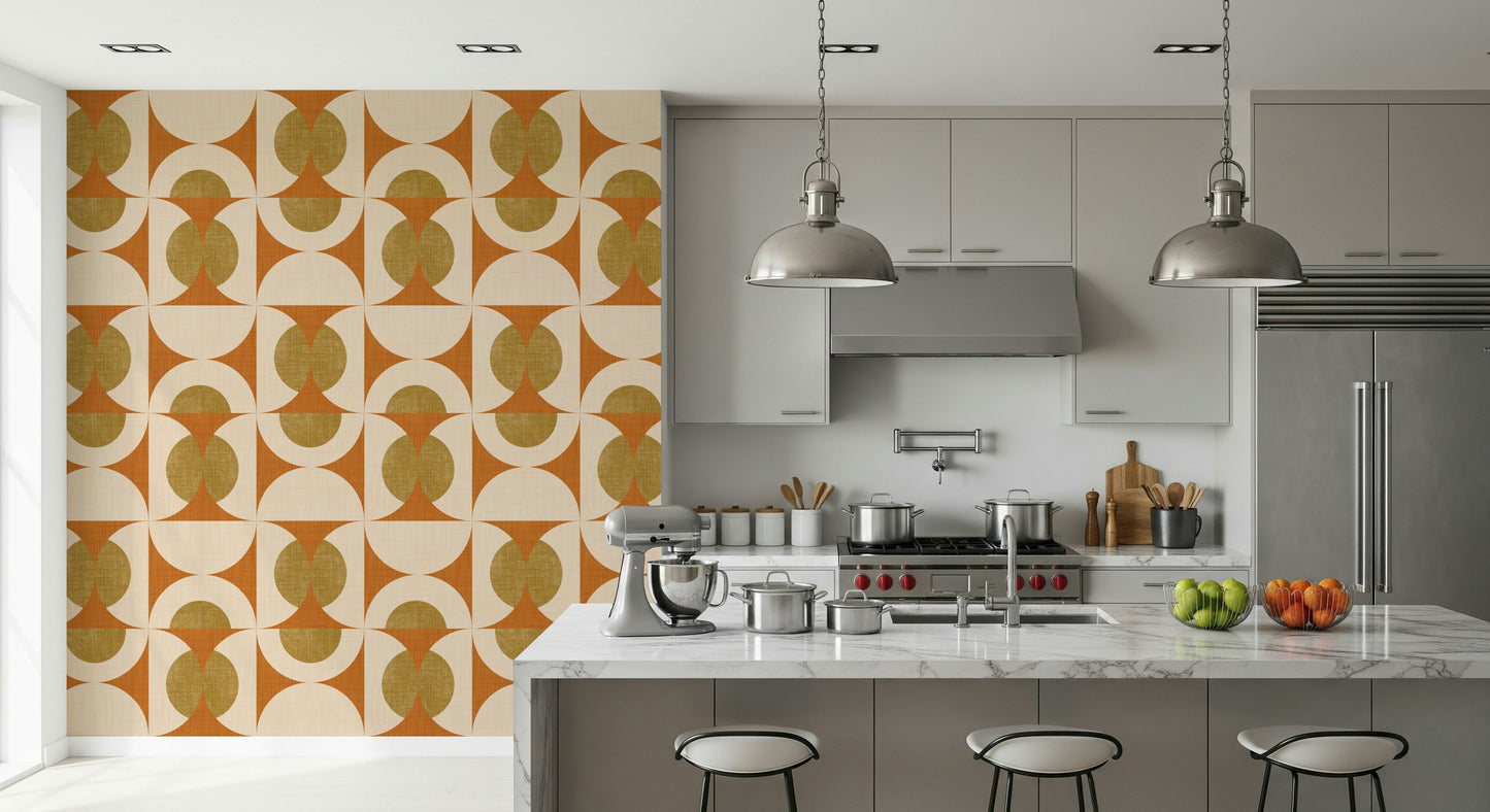 Kismet orange cream Arc Harmony wall mural, sun-soaked texture.