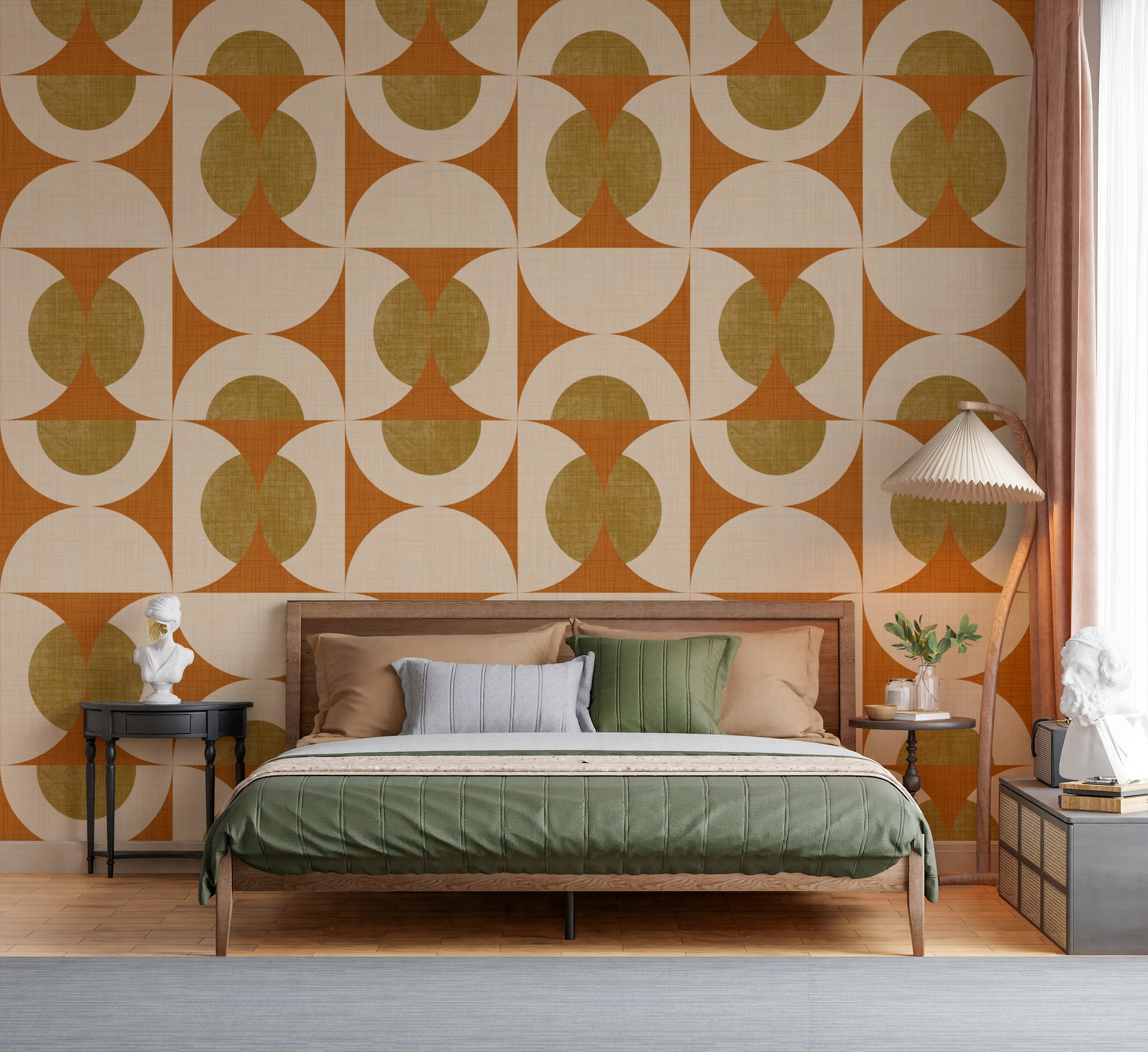 Widdershins curves, Arc Harmony peel and stick geometric wallpaper.