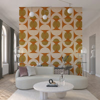 Arc Harmony Wall Mural: Effulgent curves, mid-mod wall treatment.