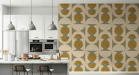 Wiggly Vintage Geometric Chic Wallpaper pattern, ochre, sage, cream wall mural.