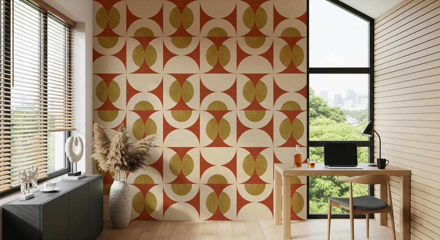 Retro Arcs Wallpaper for walls: buff interlocking circles, retro vibe.