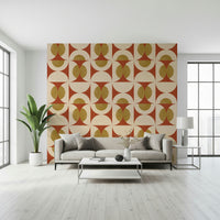 Wacky Retro Arcs Wallpaper for walls gamboge semicircles, madder geometry.