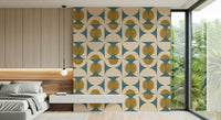 Pericarp Geometric Tile Wallpaper: Musty patina, staggered wall pattern.