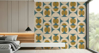 Ochre Geometric Tile Wallpaper Wondrous bicolor wall mural, clean.