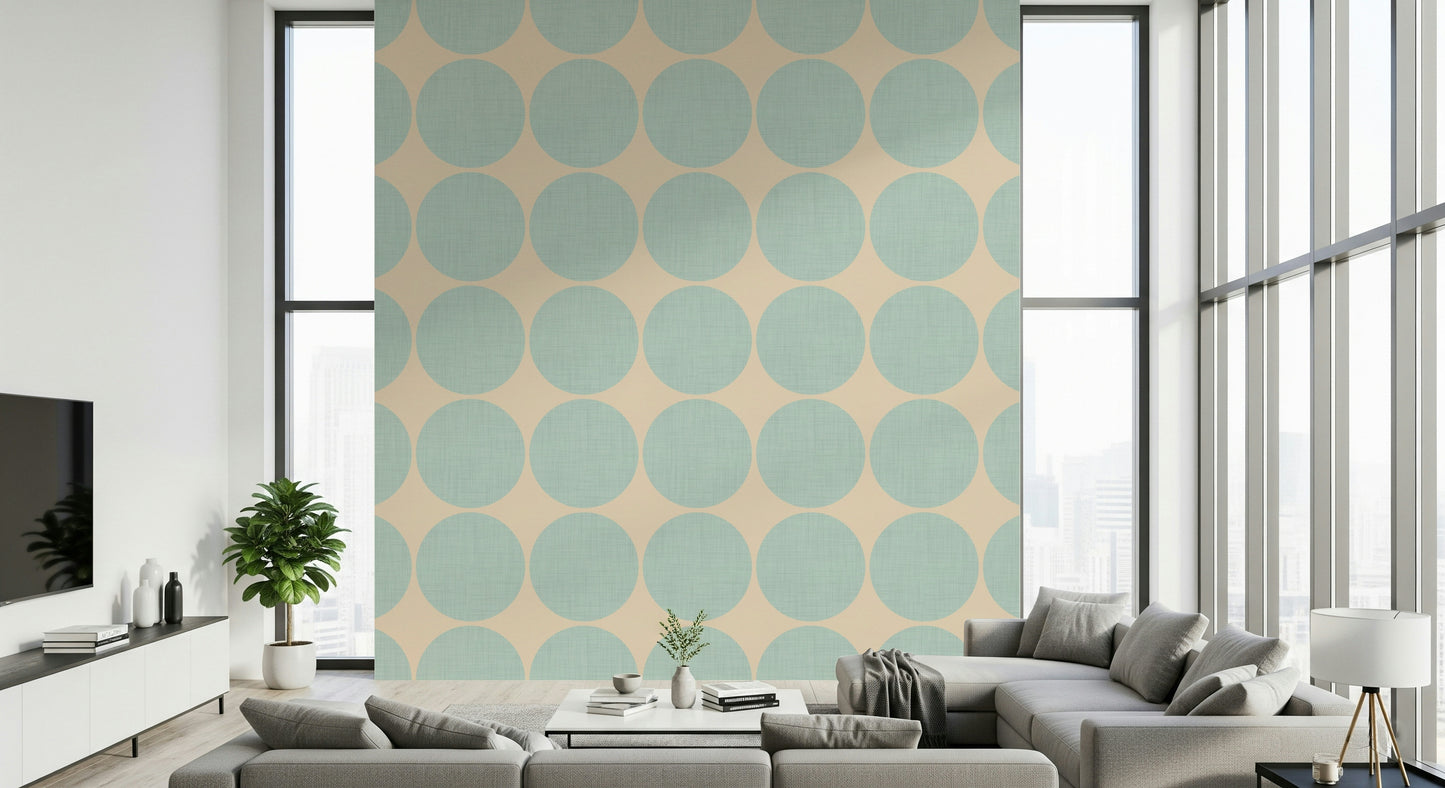 Aqua Dot Swirl Wallpaper Aqueous circles, unique mid-mod wall print.