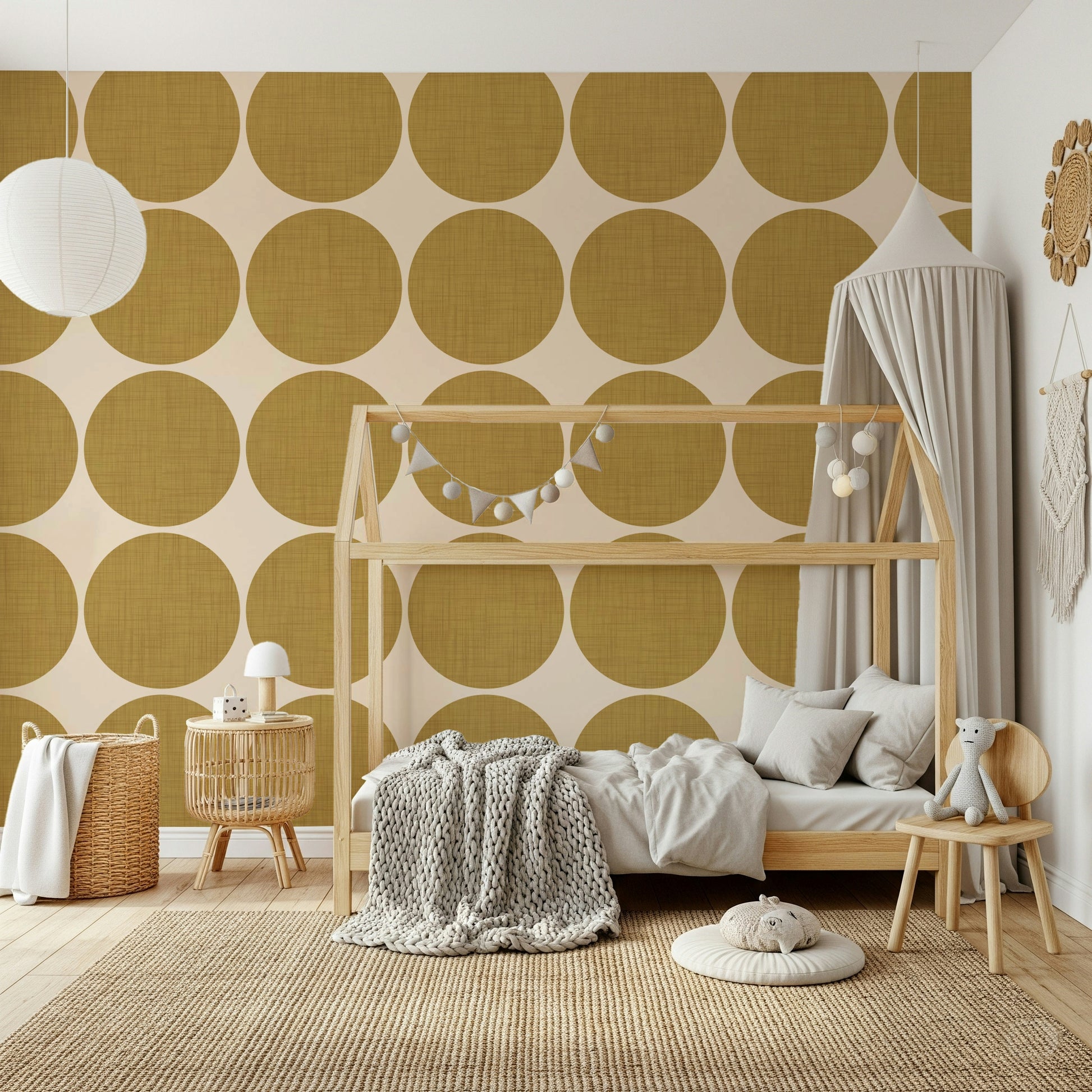 Warp Ochre Orb Weave Wallpaper Jumbo circles, sepia wall covering.