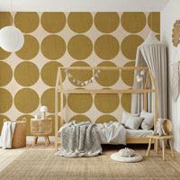 Warp Ochre Orb Weave Wallpaper Jumbo circles, sepia wall covering.