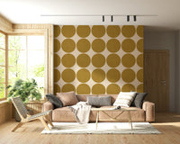 Ochre Orb Weave Wallpaper Gilded globes, fibrous wall decor.