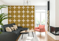Ochre Orb Weave Wallpaper Buff background, sienna orbs mural.