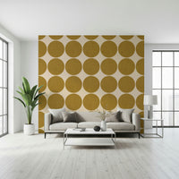 Ochre Orb Weave Wallpaper Tawny polka-dots, woven texture.