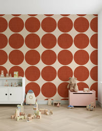Bold circular Terracotta Bubbles Wallpaper, a modern wall mural.