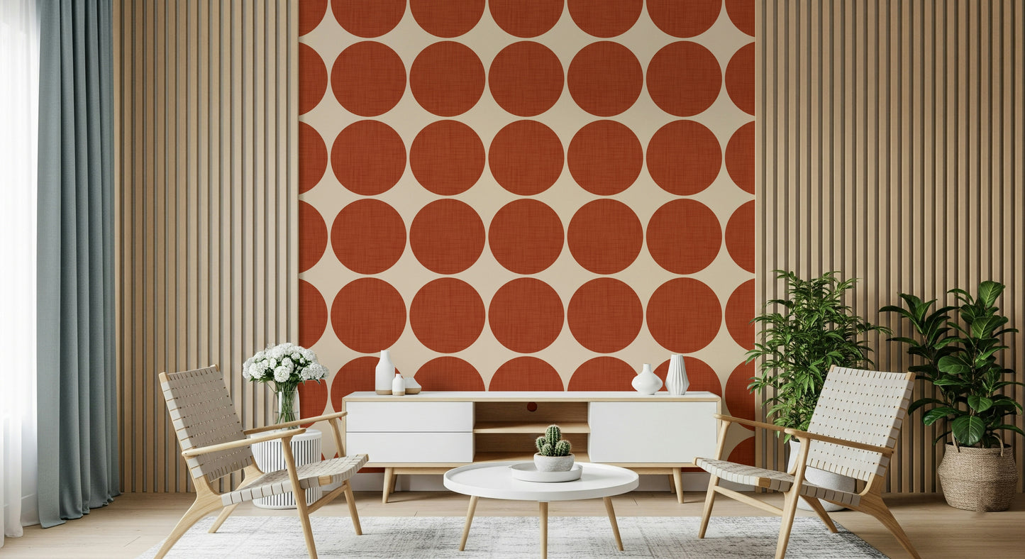 Rustic orange Terracotta Bubbles Wallpaper, a peel and stick option.
