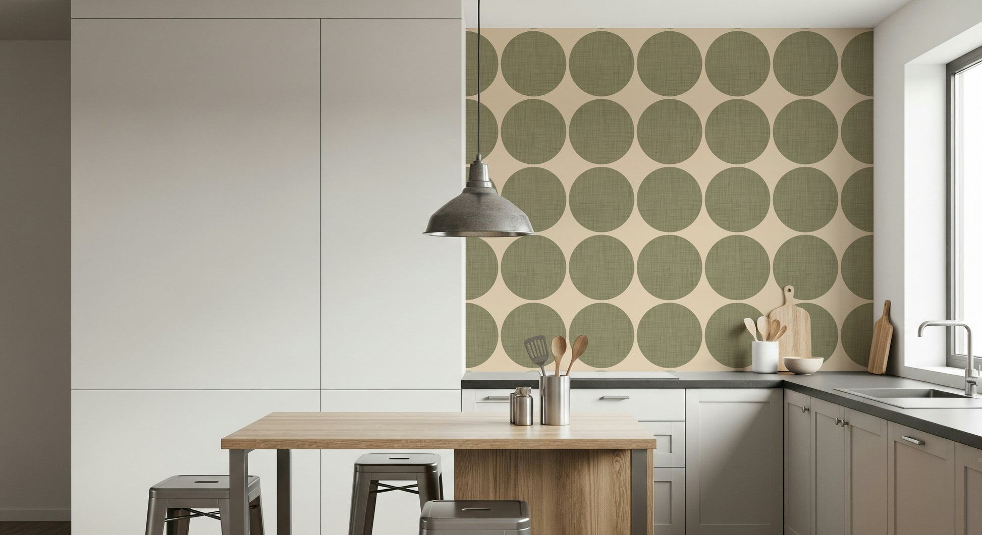 Textured Olive Circles Wallpaper wall mural.