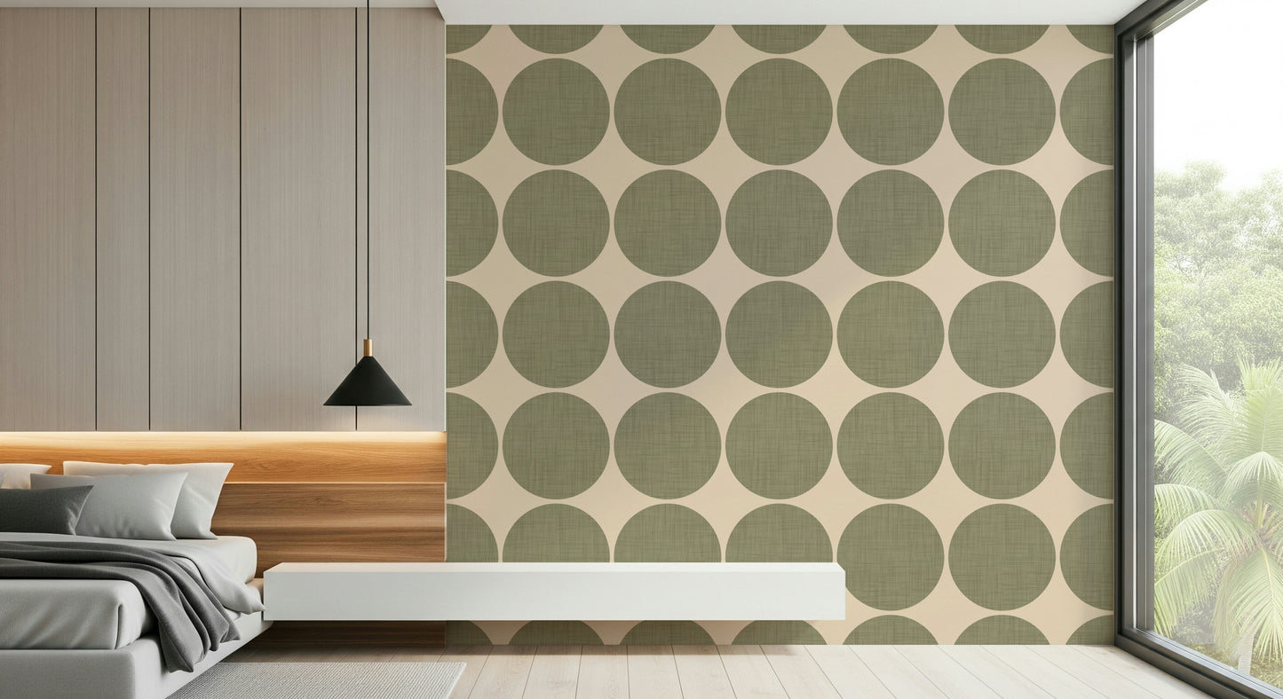 Bizarre olive and cream Olive Circles Wallpaper print.